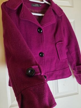 Women Magenta Wool Blend Peacoat Jacket